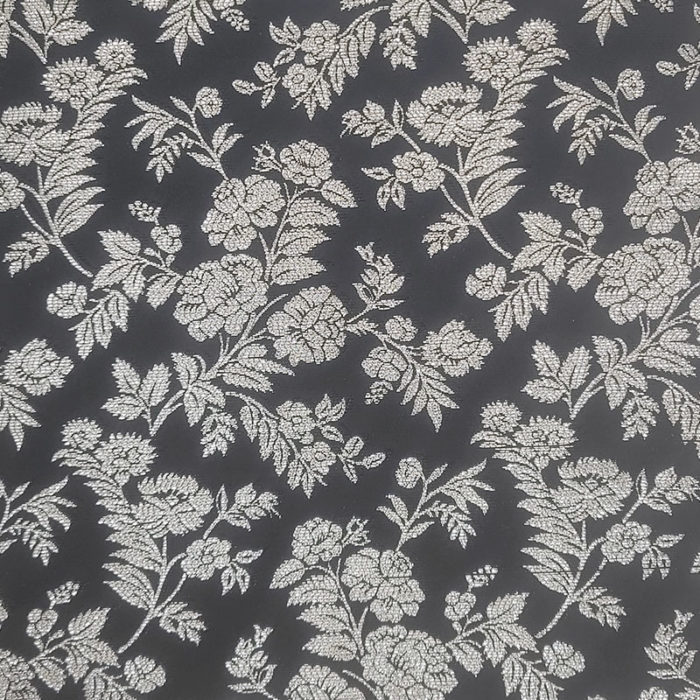 tissu noir lurex fleurs argent